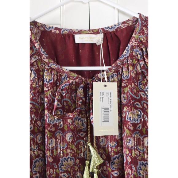 RAMY BROOK New York NWT $355 Adira Metallic Tassel Silk Blouse Top Size Large - Picture 6 of 6